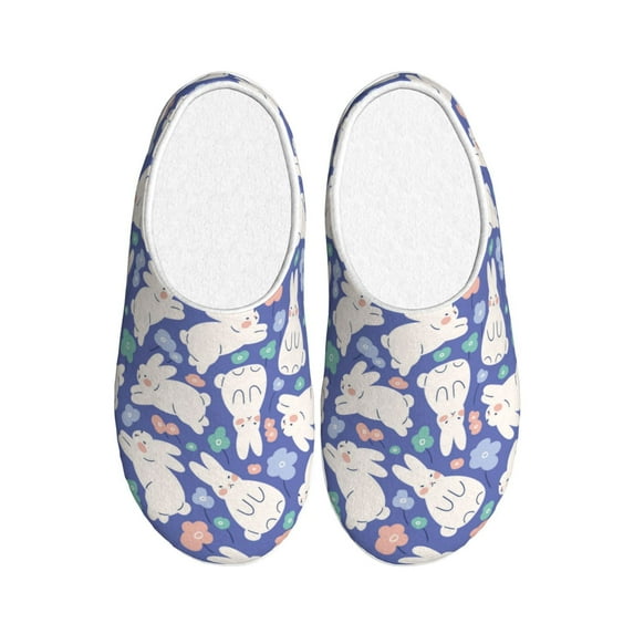 KLL Cute White Rabbit Pattern Adult Unisex Cozy Slippers,Fuzzy Slip-on Slippers TPR Sole Slippers Comfort Plush Home Footwear for Indoor & Outdoor-46/47