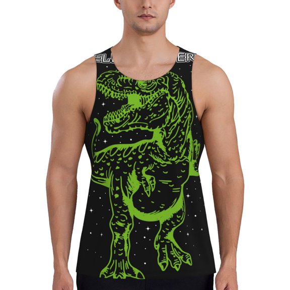 KLL DINOSAUR IN SPACE Print Men's Muscle Gym Workout Stringer Tank Tops Bodybuilding Fitness T-Shirts Tank Tops Men-4X-Large