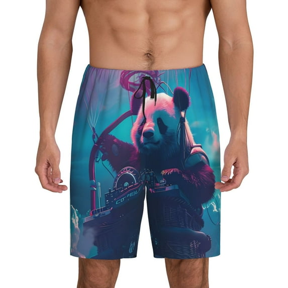 KLL DJ Panda Hot Air Balloon for Men's 1-Pack Shorts,Sleep Pajama Shorts for Men Soft Pj Shorts Men's Pajama Bottoms Sleepwear -4X-Large