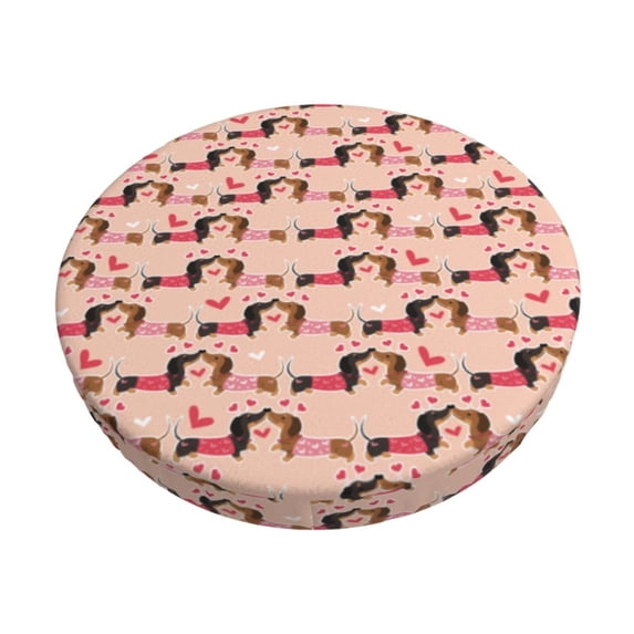 KLL Dachshund Couple Round Bar Chair Cushion Cover 12 inch ,Bar Stool Protector with Elastic, Soft Washable