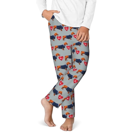 KLL Dachshund Dog Heart Print Boys Girls Pajama Pants,Sleep Pants Soft Elastic Waist Teens Pajama Bottoms Lounge Pants 5-16 Years-Small
