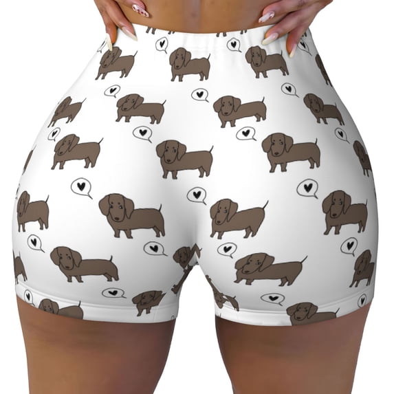 KLL Dachshund Dog Pattern Workout Shorts for Women Scrunch Short Gym Yoga Running Sport Active Exercise Fitness Shorts