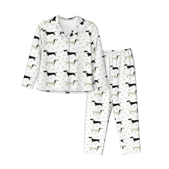 KLL Dachshund Dog Print Women's Long Sleeve Pajamas with Pants Sleepwear Loungewear 2 Set-Small