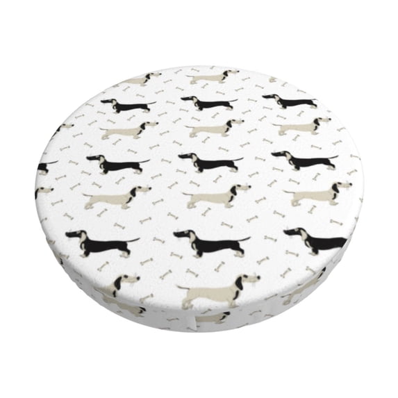 KLL Dachshund Dog Round Bar Chair Cushion Cover 14 inch ,Bar Stool Protector with Elastic, Soft Washable