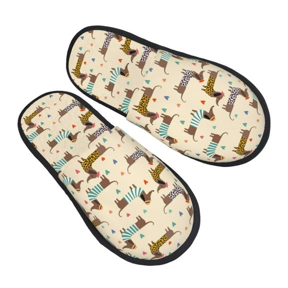 KLL Dachshund Dog Slippers for Women Men House Slip on Indoor Outdoor Bedroom Furry Fleece Lined Ladies Comfy Anti-Skid Rubber Hard Sole-Medium