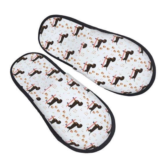 KLL Dachshund Dog Slippers for Women Men House Slip on Indoor Outdoor Bedroom Furry Fleece Lined Ladies Comfy Anti-Skid Rubber Hard Sole-Medium