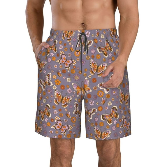 KLL Daisies Flowers Men's Casual Summer Beach Shorts Hawaiian Shorts with Pockets-Medium
