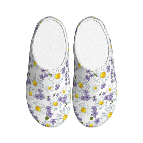 KLL Daisies Flowers Pattern Adult Unisex Cozy Slippers,Fuzzy Slip-on Slippers TPR Sole Slippers Comfort Plush Home Footwear for Indoor & Outdoor-13