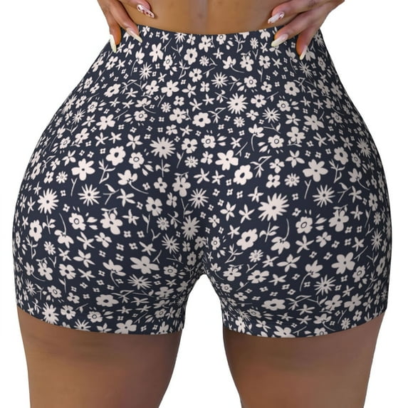 KLL Daisies Flowers Pattern Workout Shorts for Women Scrunch Short Gym Yoga Running Sport Active Exercise Fitness Shorts
