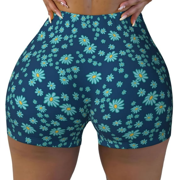 KLL Daisies Flowers Pattern Workout Shorts for Women Scrunch Short Gym Yoga Running Sport Active Exercise Fitness Shorts