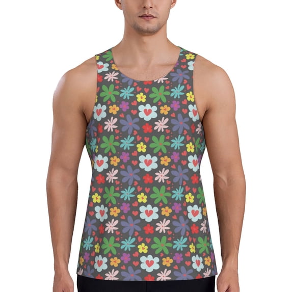 KLL Daisies Flowers Print Men's Muscle Gym Workout Stringer Tank Tops Bodybuilding Fitness T-Shirts Tank Tops Men-4X-Large