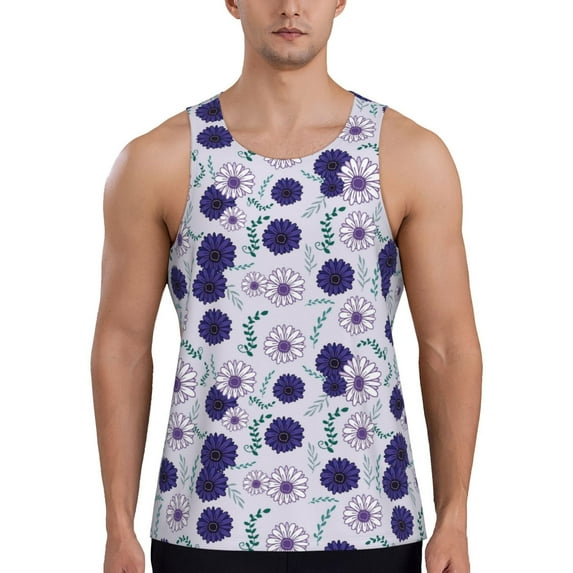 KLL Daisies Flowers Print Men's Muscle Gym Workout Stringer Tank Tops Bodybuilding Fitness T-Shirts Tank Tops Men-XX-Large