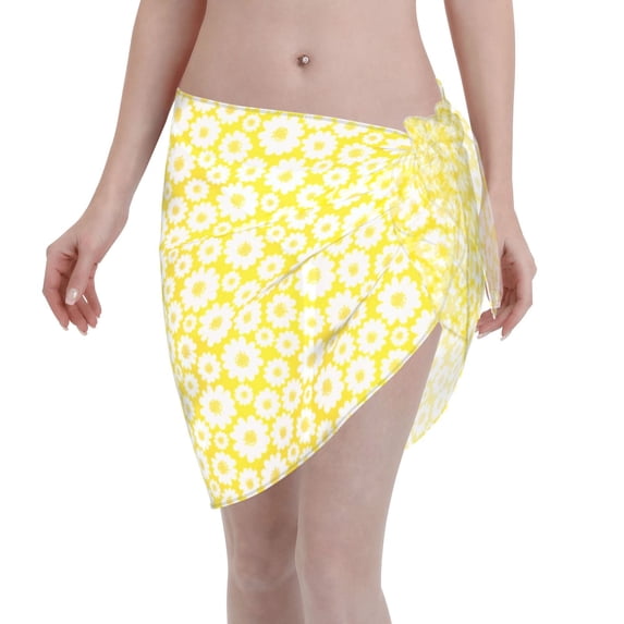 KLL Daisies Flowers Print Women's Sarong Coverups Short Bathing Suit Wrap Skirt Beach Wrap Swimsuit Cover Ups