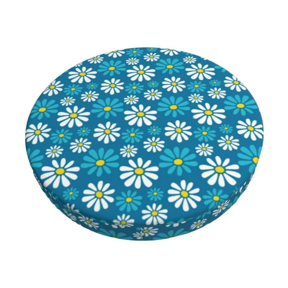 KLL Daisies Flowers Round Bar Chair Cushion Cover 12 inch ,Bar Stool Protector with Elastic, Soft Washable