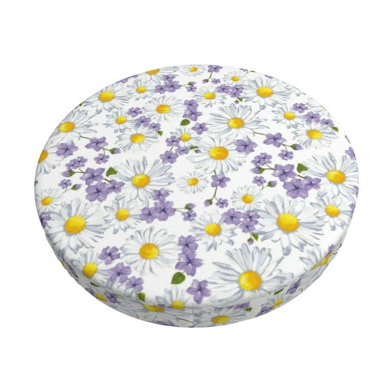 KLL Daisies Flowers Round Bar Chair Cushion Cover 14 inch ,Bar Stool Protector with Elastic, Soft Washable