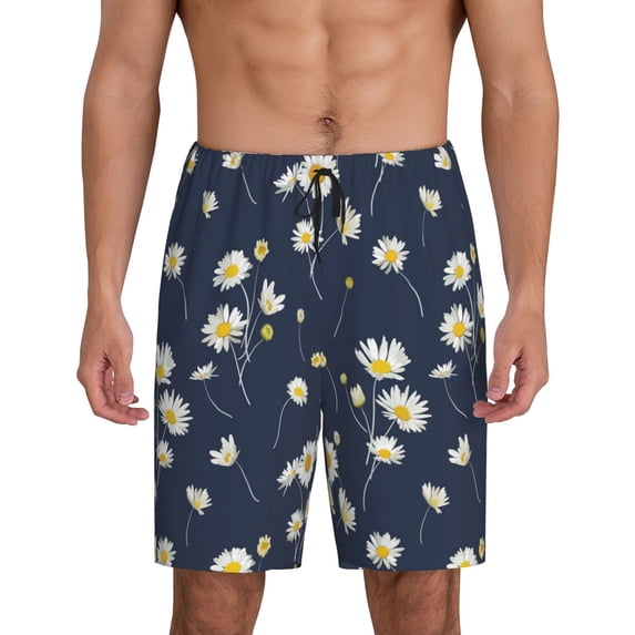 KLL Daisies Flowers for Men's 1-Pack Shorts,Sleep Pajama Shorts for Men Soft Pj Shorts Men's Pajama Bottoms Sleepwear -Small
