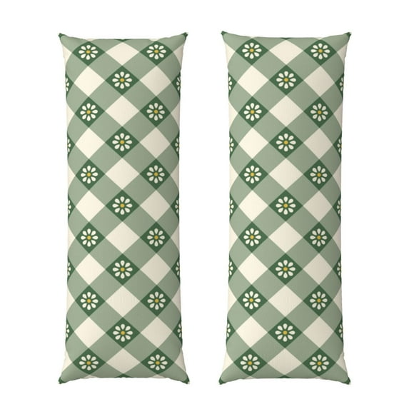 KLL Daisy Plaid Green Pattern Long Body Pillow Cover,20x60 Body Pillow Cases,Soft Brushed Microfiber Invisible Zipper Design-Pillow core not included
