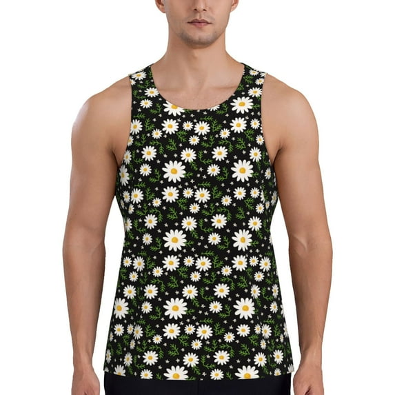 KLL Daisy Print Men's Muscle Gym Workout Stringer Tank Tops Bodybuilding Fitness T-Shirts Tank Tops Men-4X-Large
