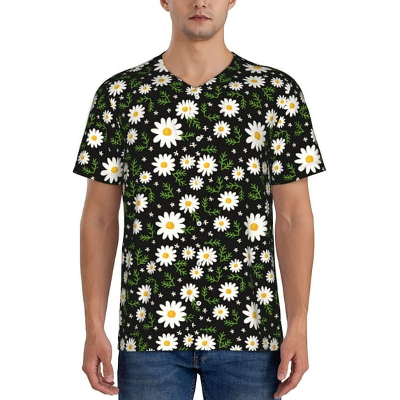 KLL Daisy for Men's Baseball Shirts,Short Sleeve Casual Shirts Button Down Shirt for Men Beach Summer Wedding Shirt-4X-Large