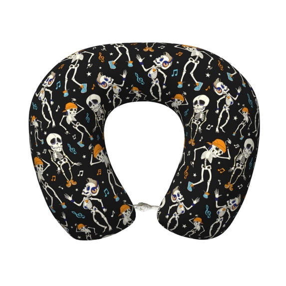 KLL Dancing Skeleton Party Pattern Memory Foam Cervical Neck Pillow Versatile U-Shaped Pillows for Home/Office/Camping/Travelling/Soft Washable Cover