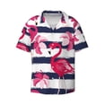 thumbnail image 1 of KLL Dark Blue Stripes and Pink Flamingos Print Men's Shirt Short Sleeve Button Down Summer Cuba Beach Shirts- Medium, 1 of 7