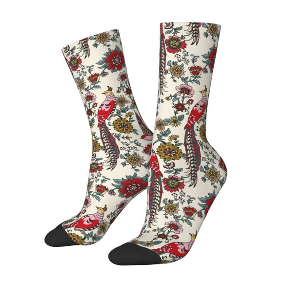 KLL Dark Enchanted Flowers And Birds Print Cool Socks Men's Women's Crew Socks Funny Crazy Novelty Stockings