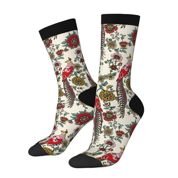 KLL Dark Enchanted Flowers And Birds Print Cool Socks Men's Women's Crew Socks Funny Crazy Novelty Stockings