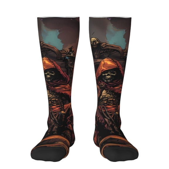KLL Dark Skull King Throne Print Cool Socks Men's Women's Crew Socks Funny Crazy Novelty Stockings