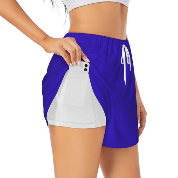KLL Darkblue Pattern Shorts Women,Athletic Shorts High Waisted Running Shorts Pocket Sporty Short Gym Elastic Workout Shorts-XX-Large