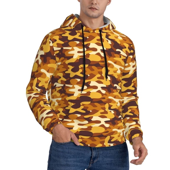KLL Desert Camouflage Print Mens Hoodie Long Sleeve Casual Pullover Hooded Sweatshirt Fashion Drawstring Hoodies with Pocket-3X-Large