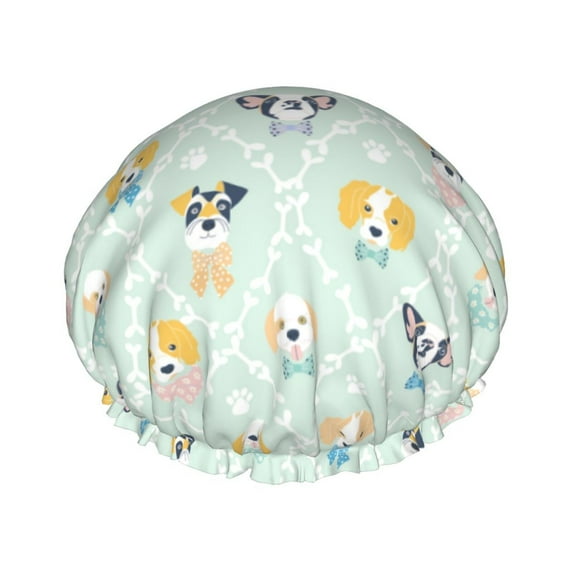 KLL Different Breeds of Dogs Pattern Shower Cap & Bath Cap for Women,Reversible Oversized Waterproof Shower Caps for all Hair Lengths,Elastic Reusable Bathing Hair Cap