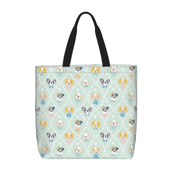 KLL Different Breeds of Dogs Pattern Aesthetic Tote Bag for Women Beach Bag Shopping Bags Shoulder Bag Reusable Grocery Bags