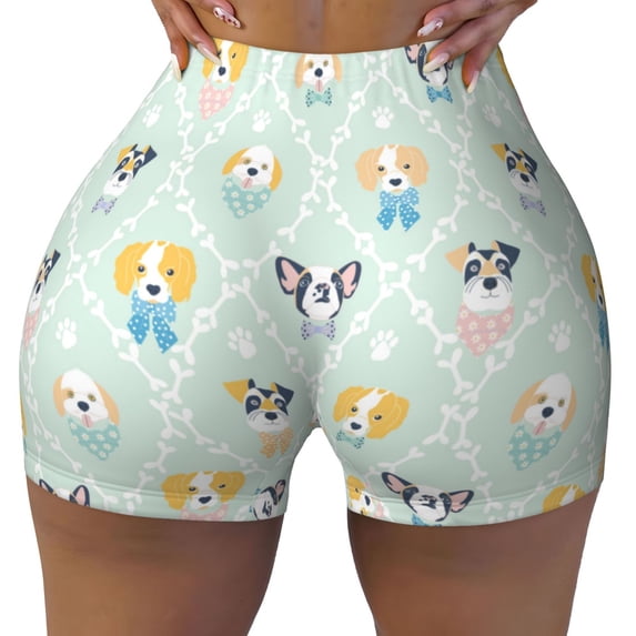 KLL Different Breeds of Dogs Pattern Workout Shorts for Women Scrunch Short Gym Yoga Running Sport Active Exercise Fitness Shorts