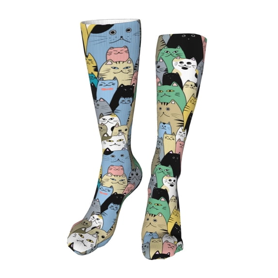 KLL Different Cats Print Cool Socks Men's Women's Crew Socks Funny Crazy Novelty Stockings