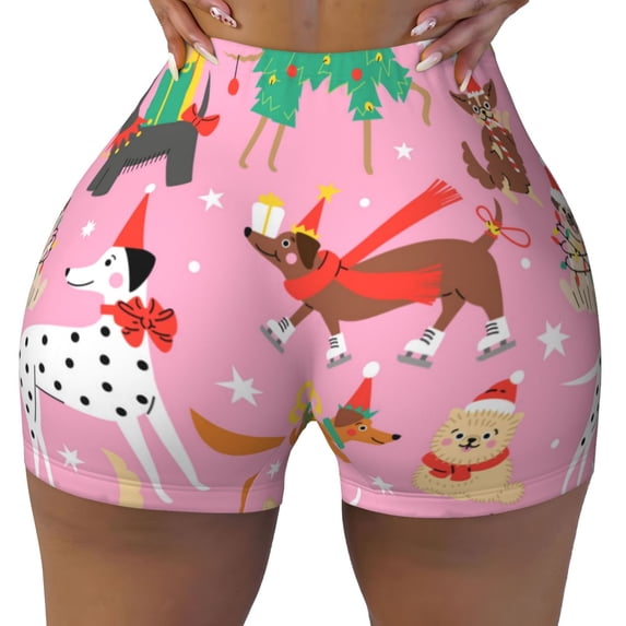 KLL Different Dogs Christmas Pattern Workout Shorts for Women Scrunch Short Gym Yoga Running Sport Active Exercise Fitness Shorts
