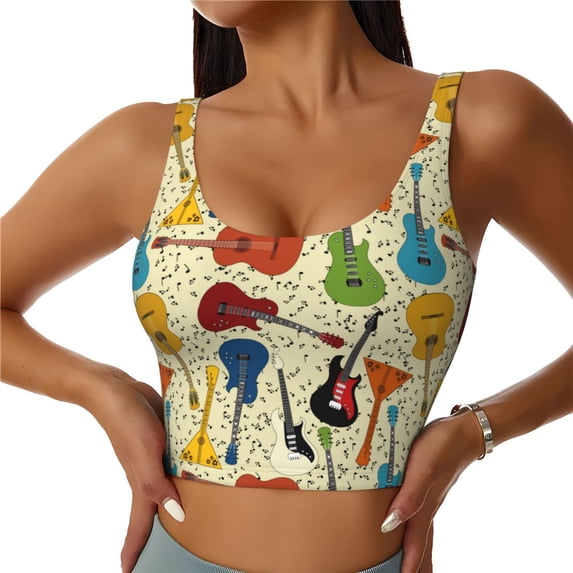 KLL Different Kind Of Guitars for Workout Tank Tops for Women,U Back Fitness Top Built in Shelf Bras Padded Fit for Yoga Gym-XX-Large