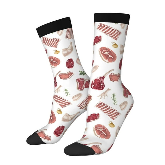 KLL Different Meat Print Cool Socks Men's Women's Crew Socks Funny Crazy Novelty Stockings