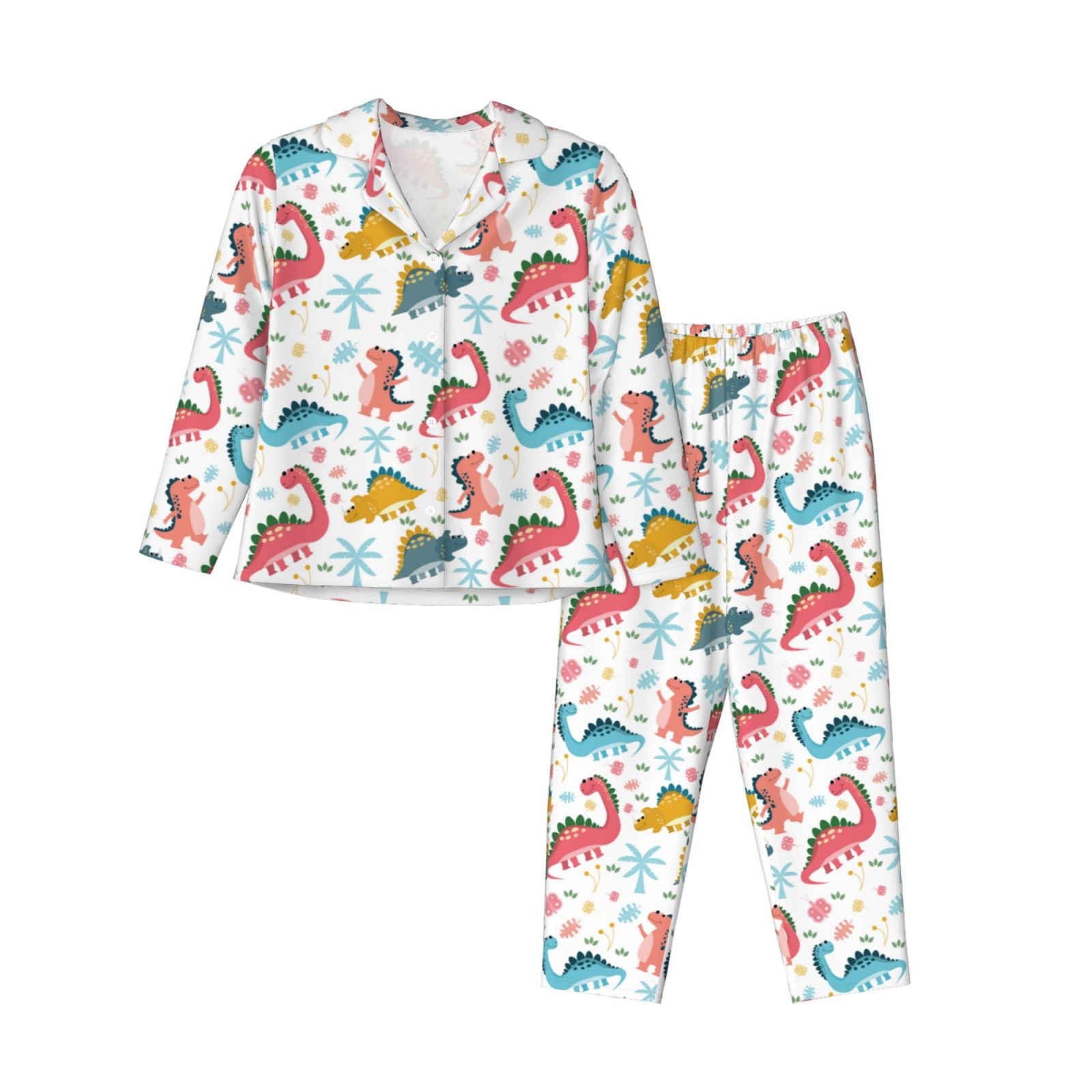 KLL Dinosaur Print Women s Long Sleeve Pajamas with Pants Sleepwear Loungewear 2 Set Large Walmart