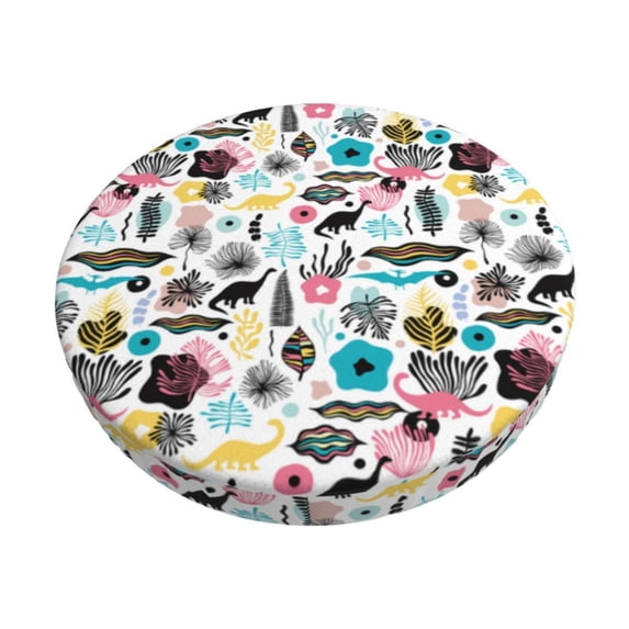 KLL Dinosaur Round Bar Chair Cushion Cover 12 inch ,Bar Stool Protector with Elastic, Soft Washable