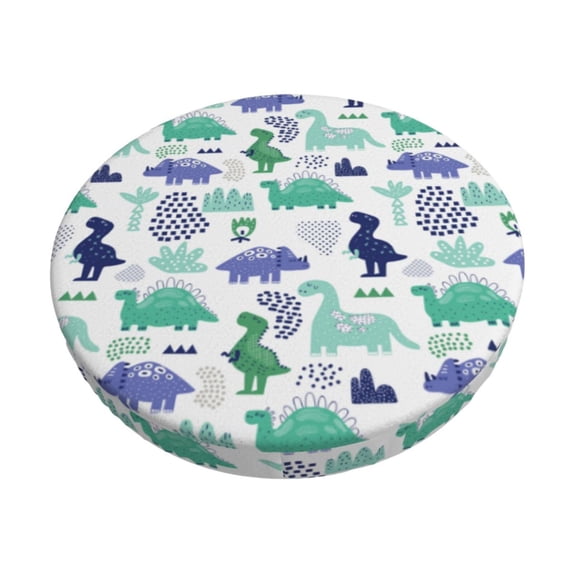 KLL Dinosaur Round Bar Chair Cushion Cover 14 inch ,Bar Stool Protector with Elastic, Soft Washable