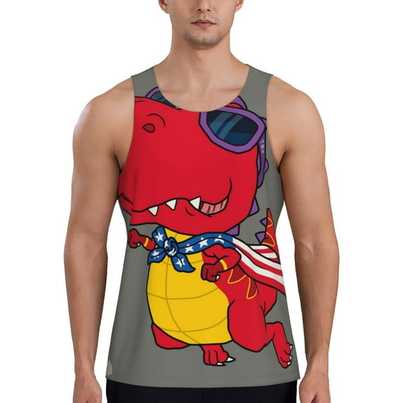 KLL Dinosaur Super Hero Cartoon Print Men's Muscle Gym Workout Stringer Tank Tops Bodybuilding Fitness T-Shirts Tank Tops Men-Medium