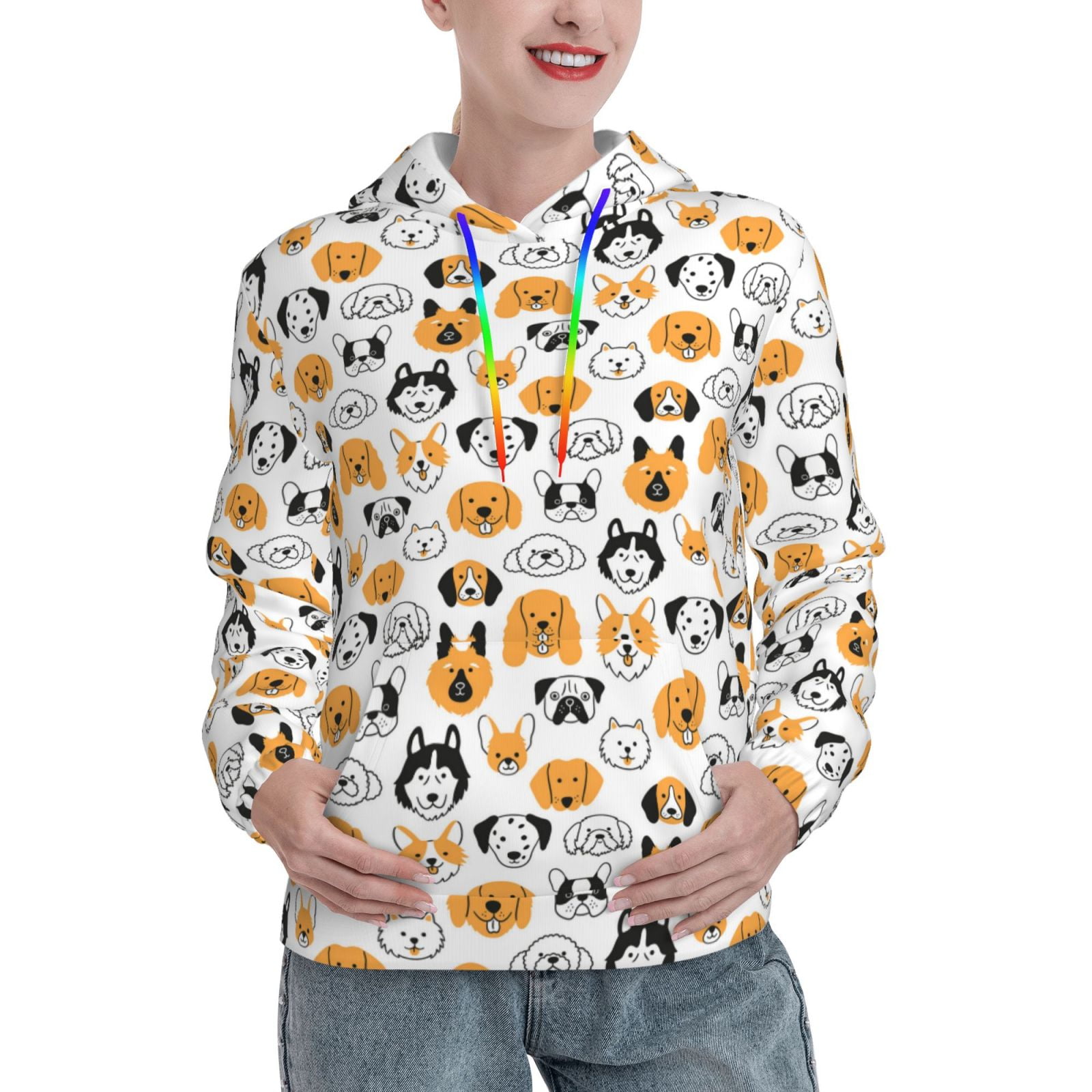 Beagle Dog Bone Pattern Print Women Pullover Hoodie
