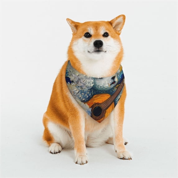 KLL Dog Guitar Starry Night Dog Bandanas,Triangle Reversible Pet Scarf for Small Medium Large and Extra Large Dogs-Small
