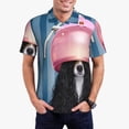 thumbnail image 1 of KLL Dog in Hairdresser Print Men's Short Sleeve Golf Polo,Three-Button Polo Shirts Summer Fashion Golf Shirt-Small, 1 of 6