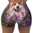 thumbnail image 1 of KLL Dog in Lavender Flowers Pattern Workout Shorts for Women Scrunch Short Gym Yoga Running Sport Active Exercise Fitness Shorts, 1 of 8