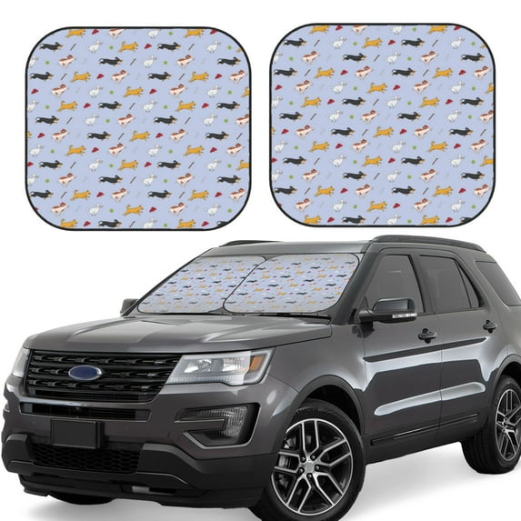 KLL Dogs Are Running Windshield Sun Shade 2-Piece Foldable Car Front Window Sunshade for Most Sedans SUV Truck- Large
