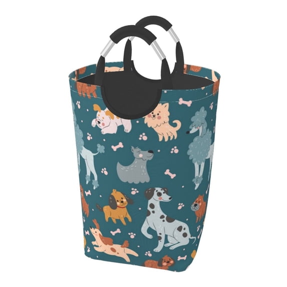 KLL Dogs Laundry Hamper,Large Canvas Fabric Lightweight Storage Basket Toy Organizer Dirty Clothes Collapsible Waterproof