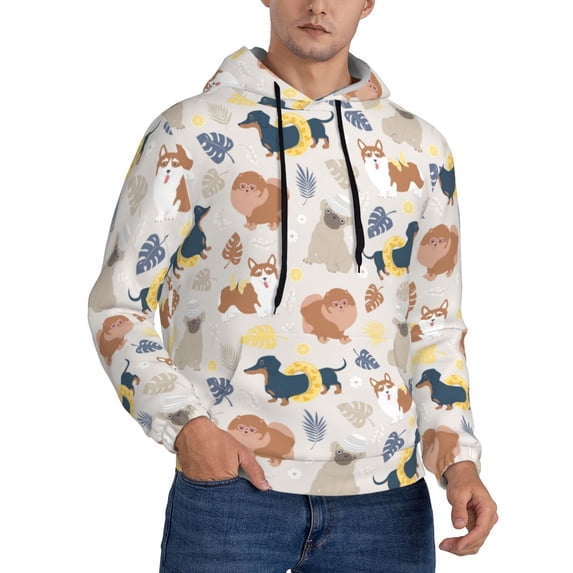 KLL Dogs Print Mens Hoodie Long Sleeve Casual Pullover Hooded Sweatshirt Fashion Drawstring Hoodies with Pocket-XX-Large