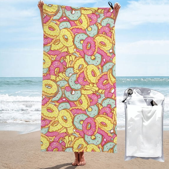 KLL Donut and Blue Microfiber Beach Towel Fast Drying,Extra Large 27.5"x55" Sand Free Beach Towel Super Lightweight Towels