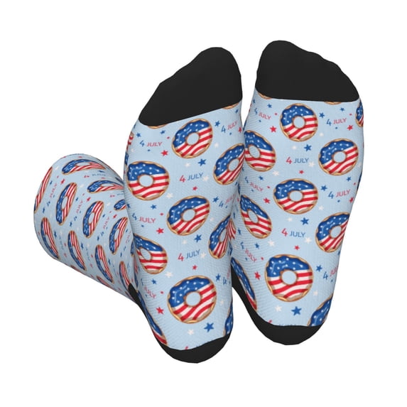 KLL Donut with the USA Fag Print Cool Socks Men's Women's Crew Socks Funny Crazy Novelty Stockings